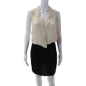 Yaya Aflalo Womens Silk Beaded Sleeveless Dress Creme White Black Size Small